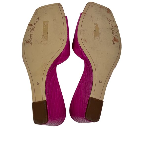 Sam Edelman Tesma Pink Croc Embossed Leather Wedge Mules Women's Size 8.5 - Picture 10 of 11